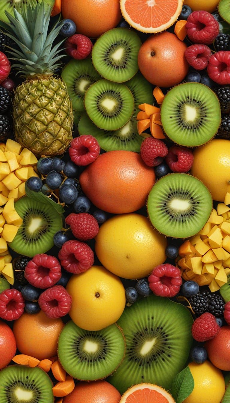 Vibrant Digital Fruit Platter with Kiwi and Pineapple