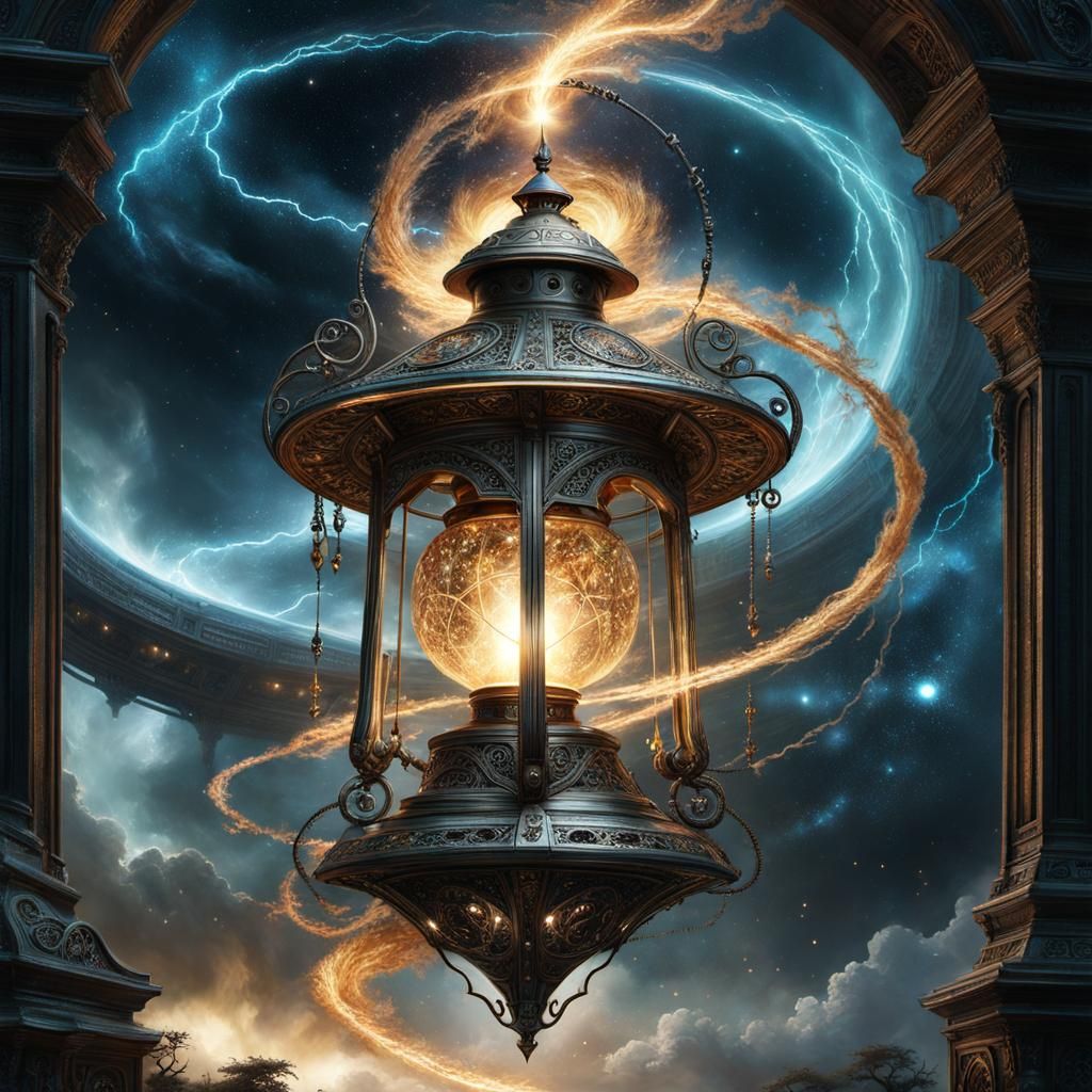 Magical Lantern Portal in Cosmic Nebula