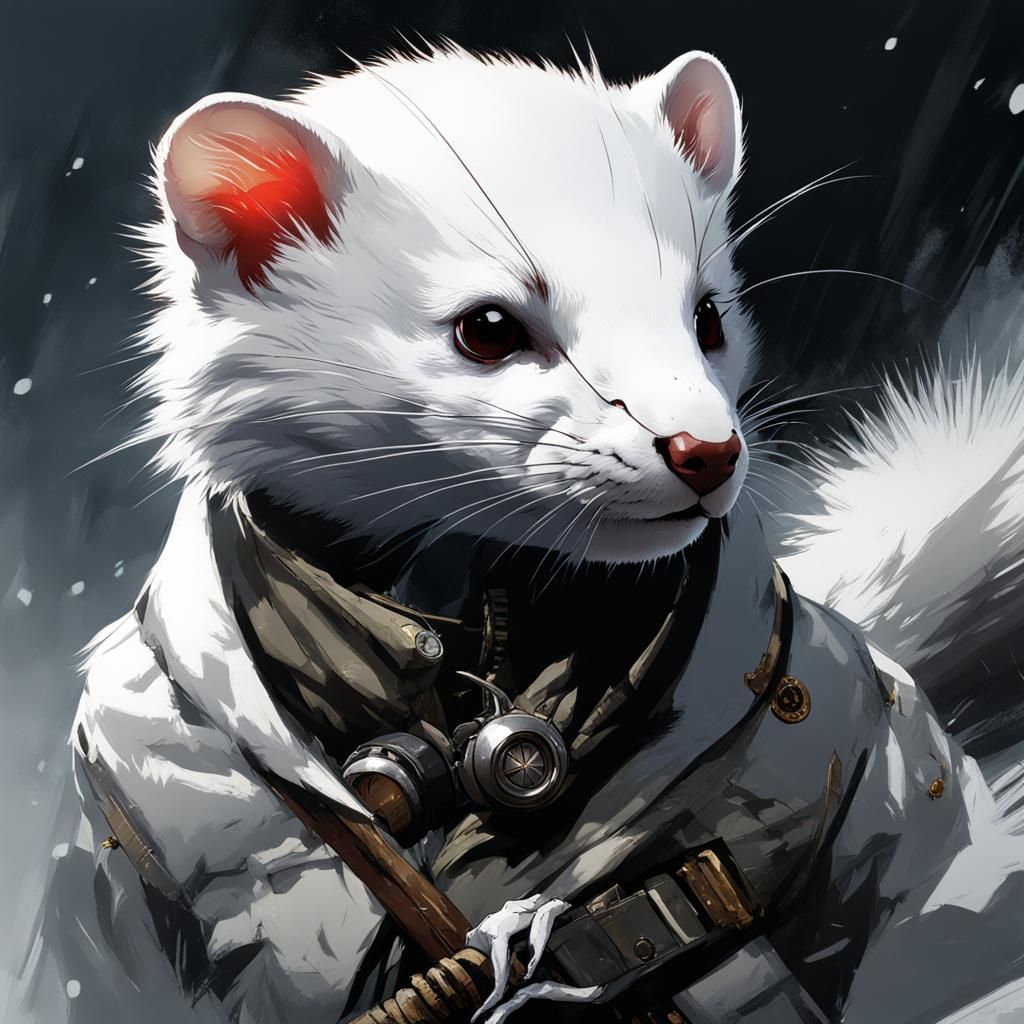 Monochrome Weasel Concept Art by Shinkawa, Rutkowski, WLOP