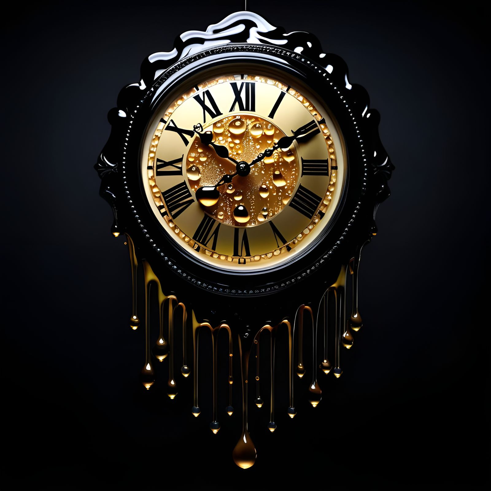 Liquid Clock Made of Dripping Wax in Photorealistic Style