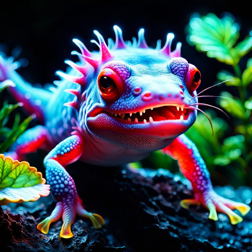 Smiling Axolotl in Luminous Digital Artwork