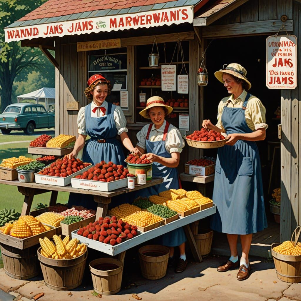 Wanda and Maryann's Fruit Stand in Rockwell Style