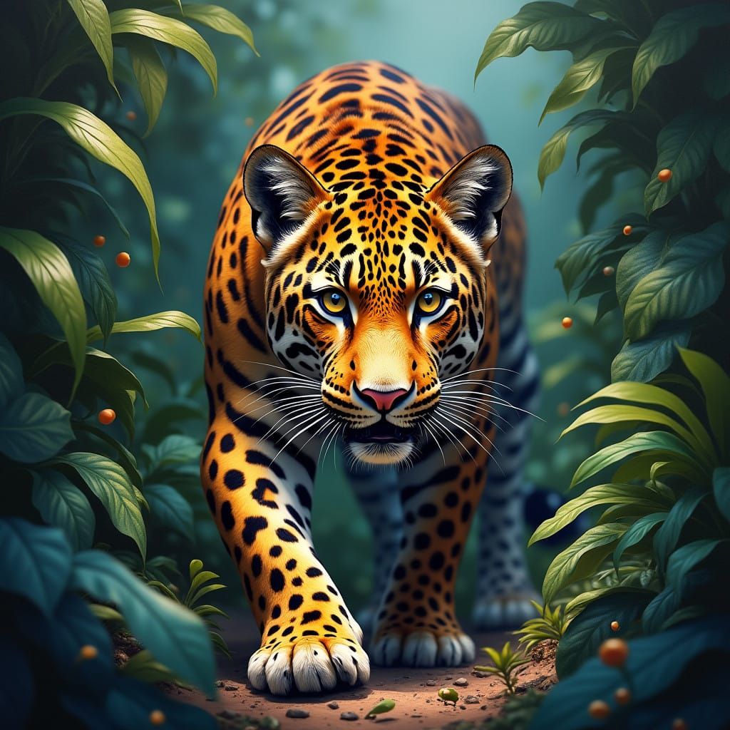 Hyperreal Jungle Amur Leopard in Vibrant Colors
