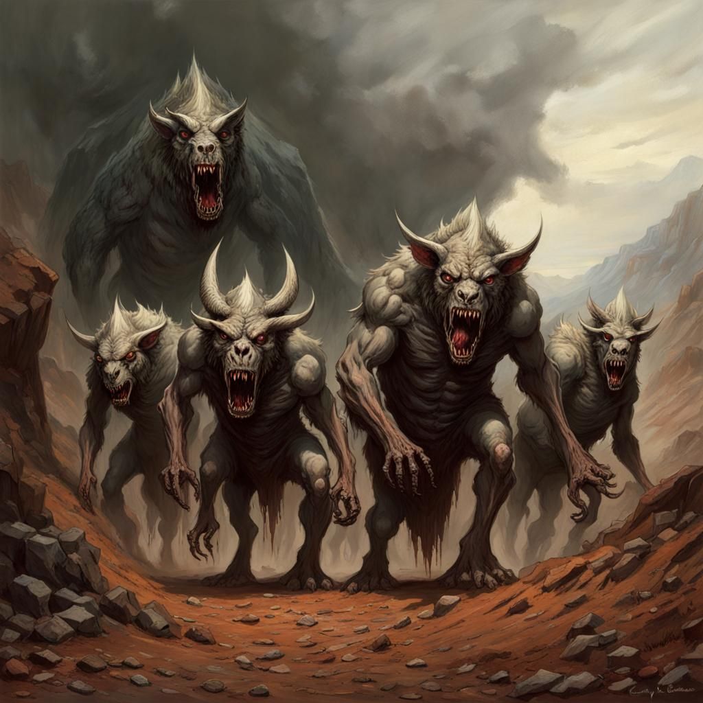 Horrifying Three-Headed Mutant Beast in Wasteland