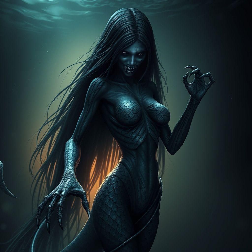 Monstrous Siren with Eel Tail in Dark Fantasy Style