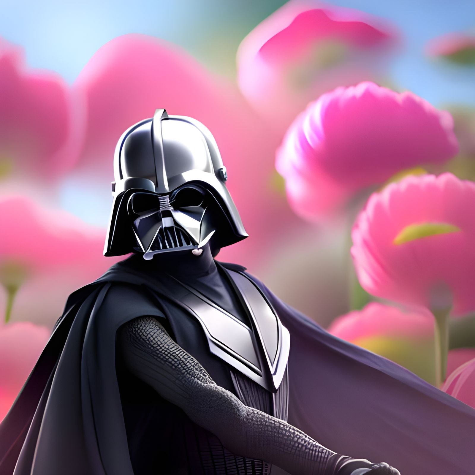 Darth Vader as Samurai Warrior in Sunny Floral Scene