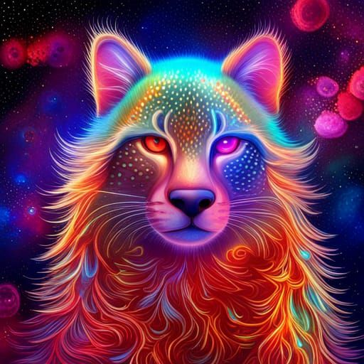 Astral Space Cheetah Illustration in Mixed Media