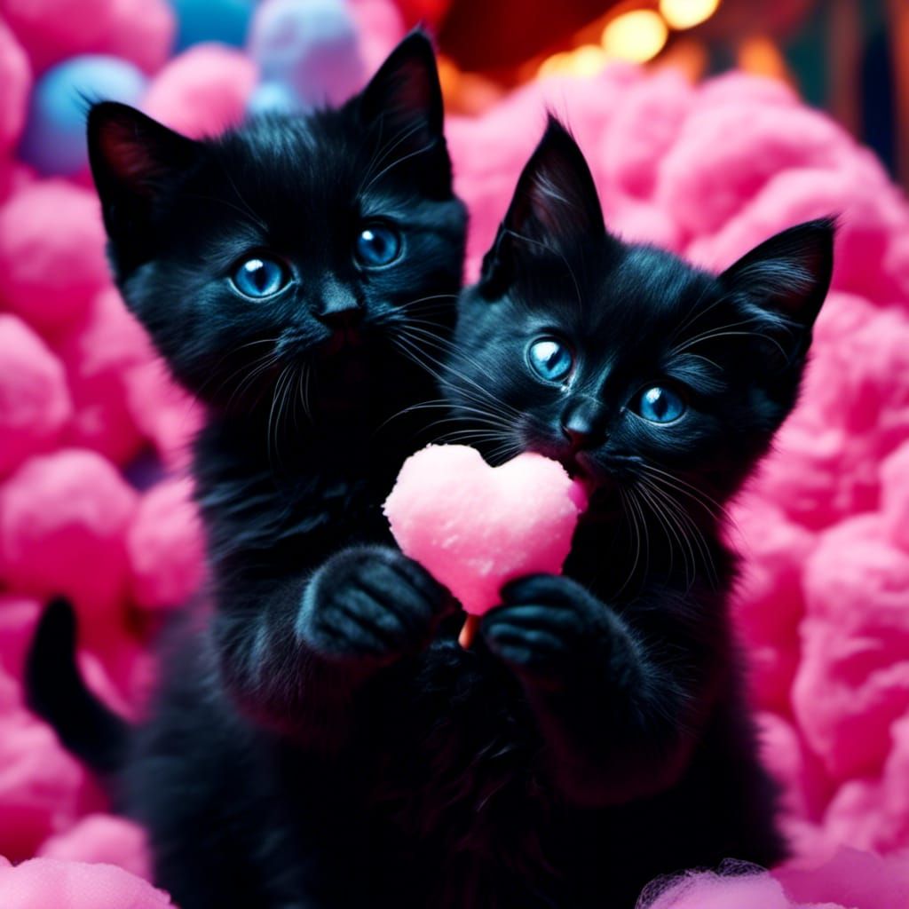 Chibi Kittens Share Cotton Candy: Emotional Close-Up
