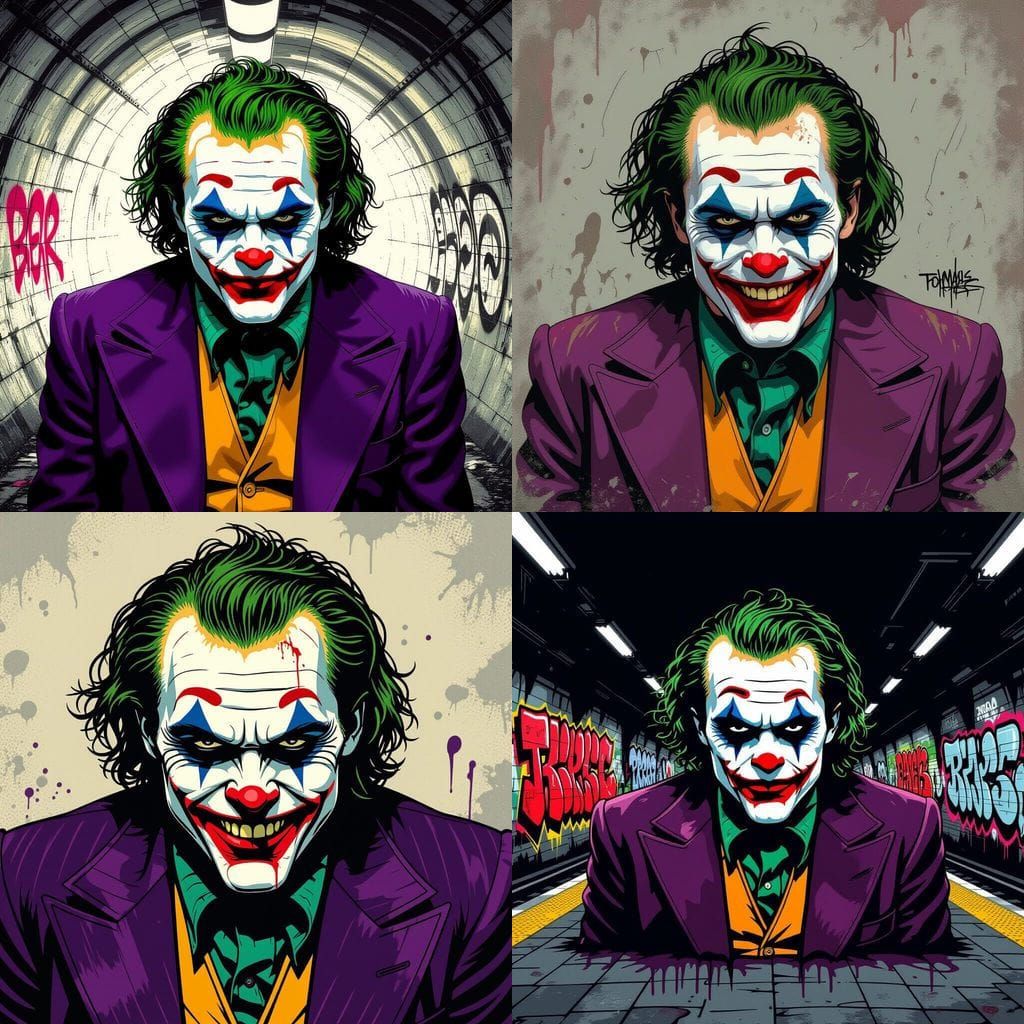 Joker Graffiti Art in Tim Burton Horror Comic Style