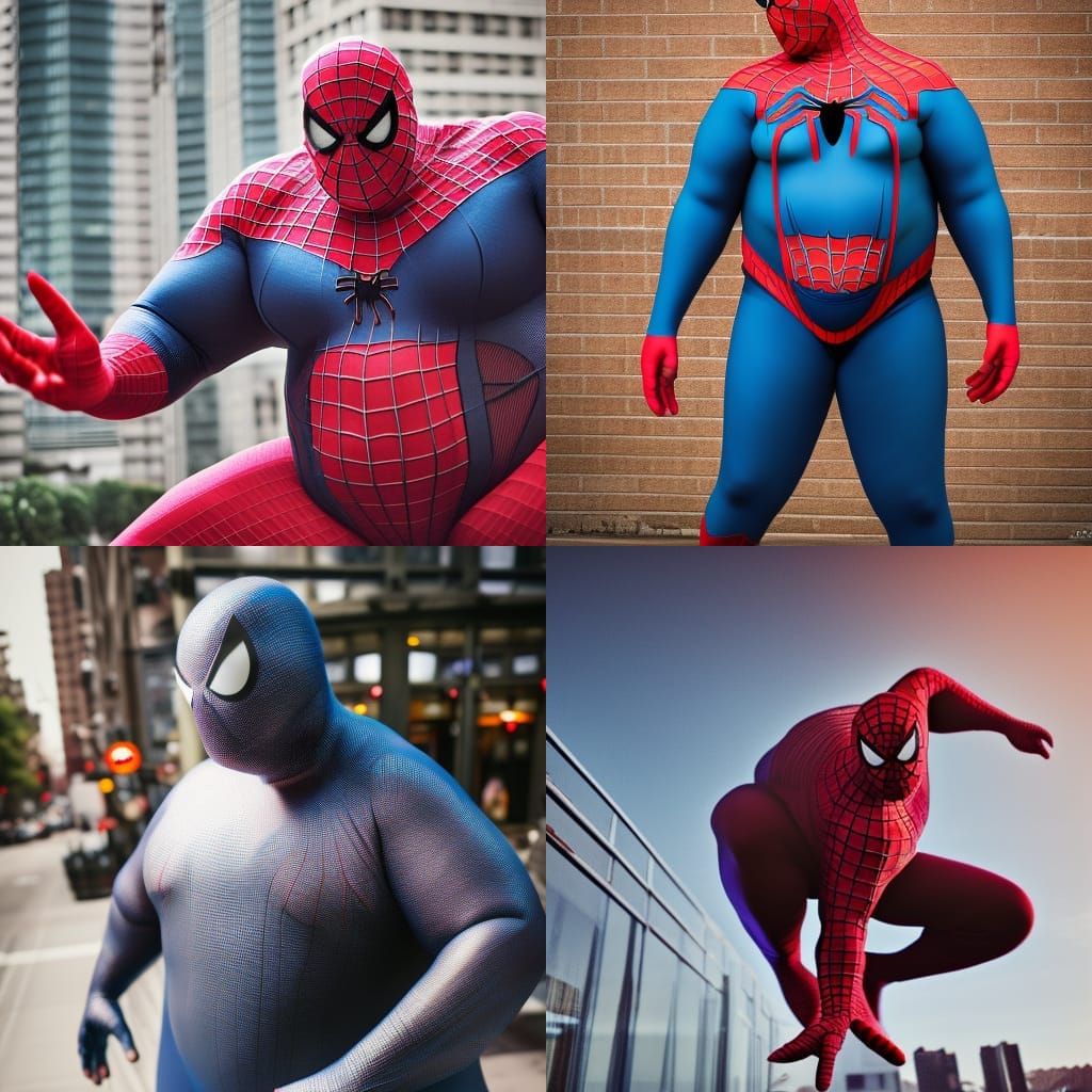 Obese Spiderman in Sharp Focus Professional Photograph