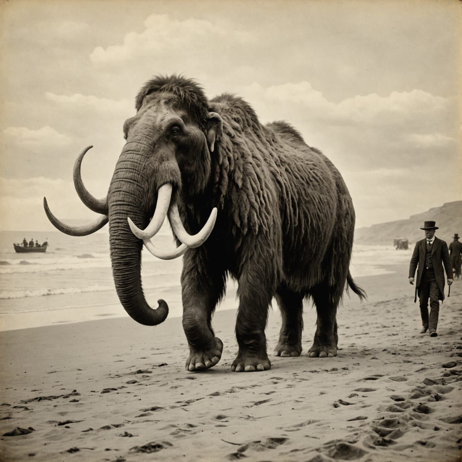 Victorian Era Woolly Mammoth on Seaside Stroll