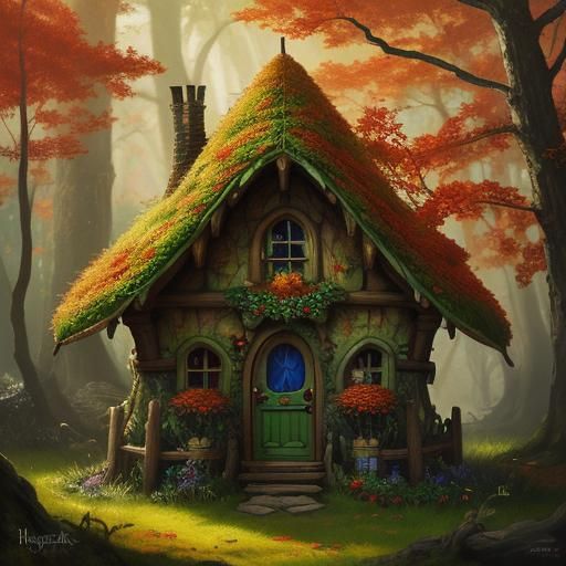 Hyperrealistic Fairy Home in Autumn Splash Art