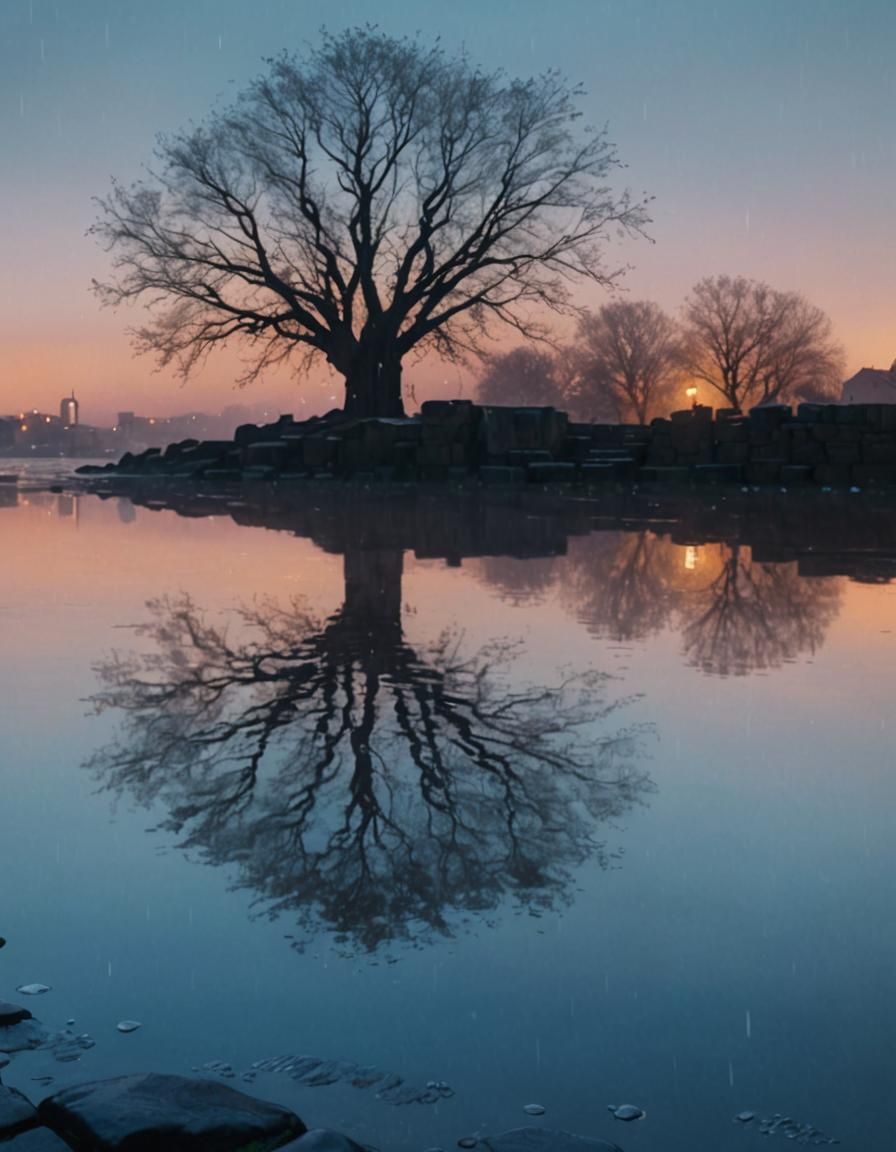 Woman Singing in Rain: Hyperrealistic Digital Art