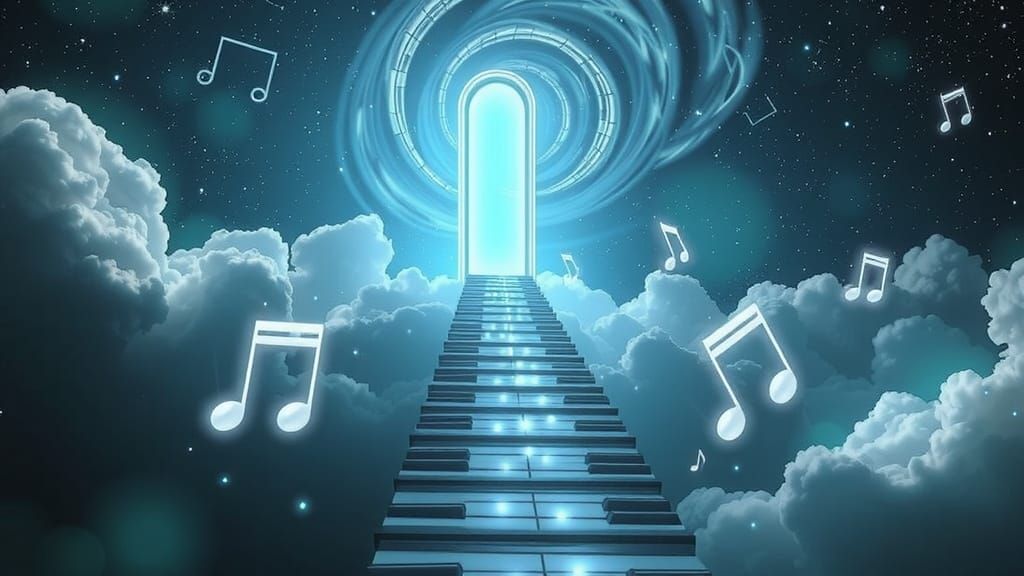 Whimsical Stairway of Celestial Music Ascends Through Ethere...