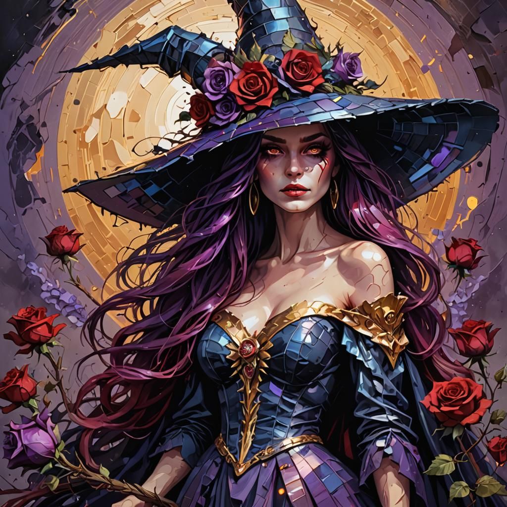 Bright Witch Queen in Impasto Pixel Art Style