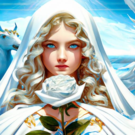 Goddess Rhiannon Portrait with White Roses