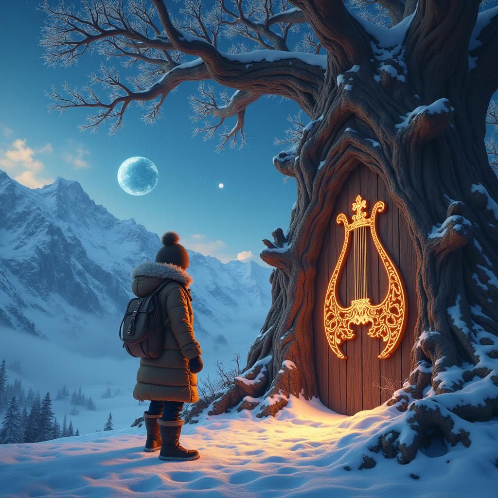 Adventurer Before Cosmic Doorway in Digital Art Style