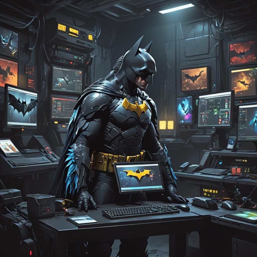 Batman with Parrot Screensaver in Batcave, Digital Art