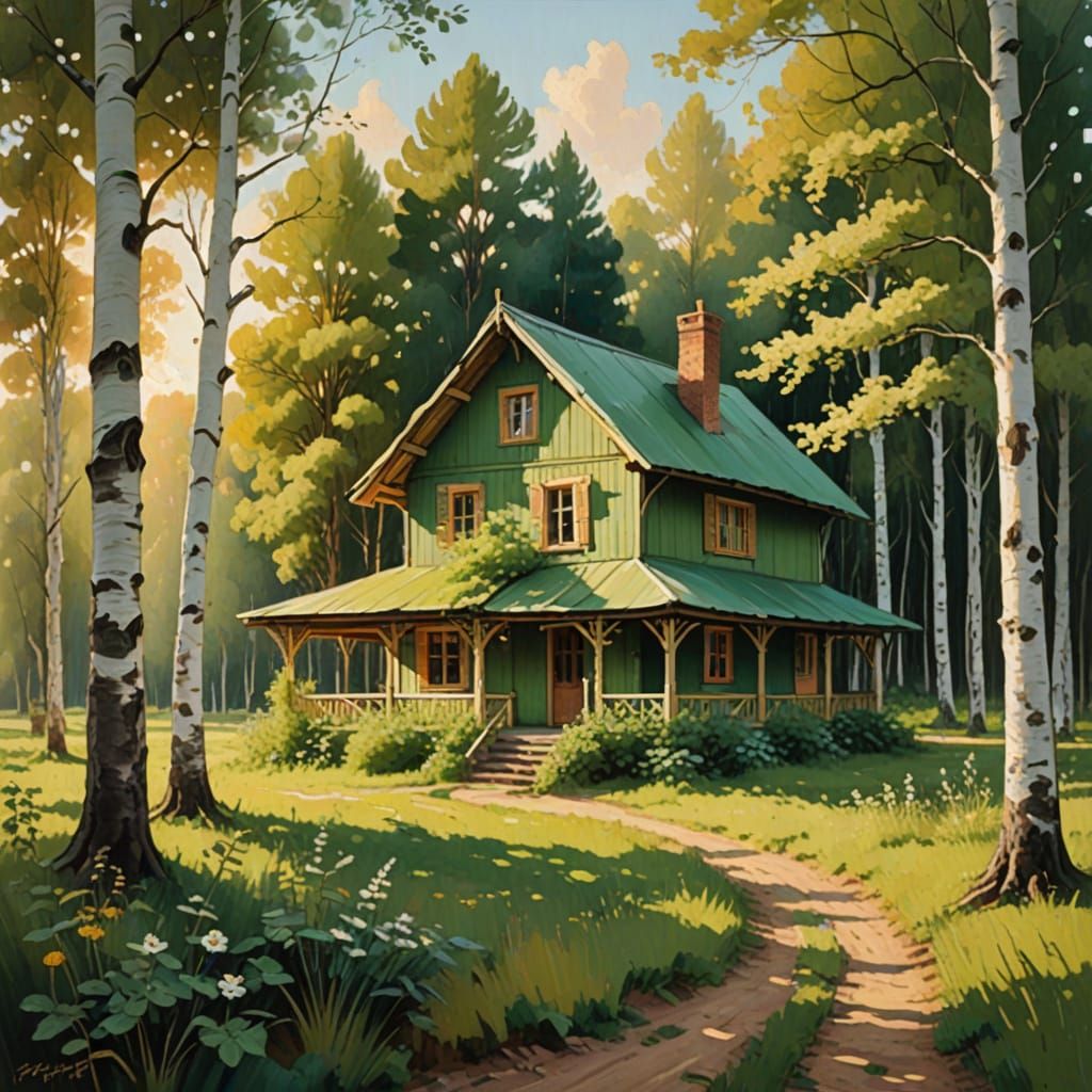 Art Nouveau Birch Grove Hut by Ilya Repin