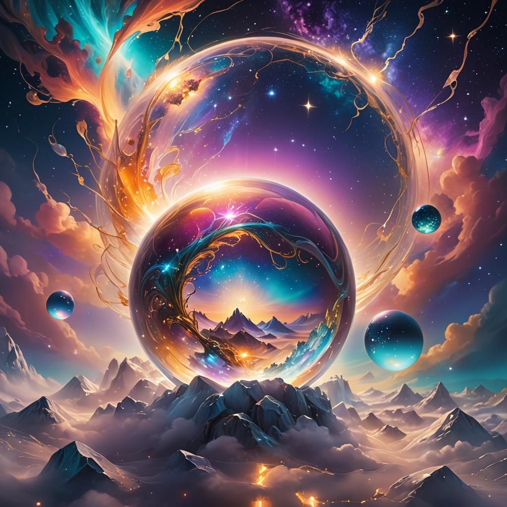 Glowing Crystal Orb in Starry Celestial Vista