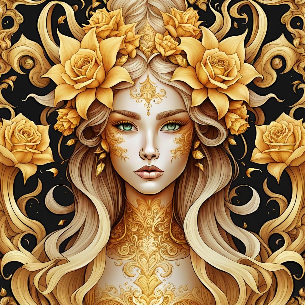 Princess with Golden Dragon in Baroque Style