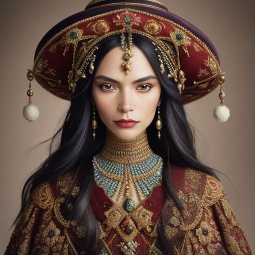 Extravagant Hat Portrait in Golden Studio Lighting