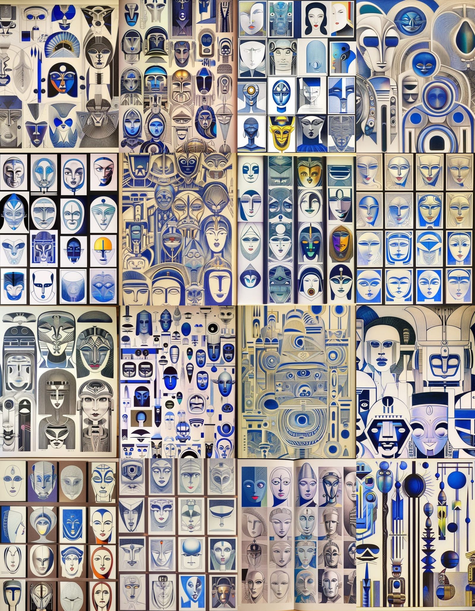 Blue Ink Drawings: Surreal Humanoid and Robotic Portraits