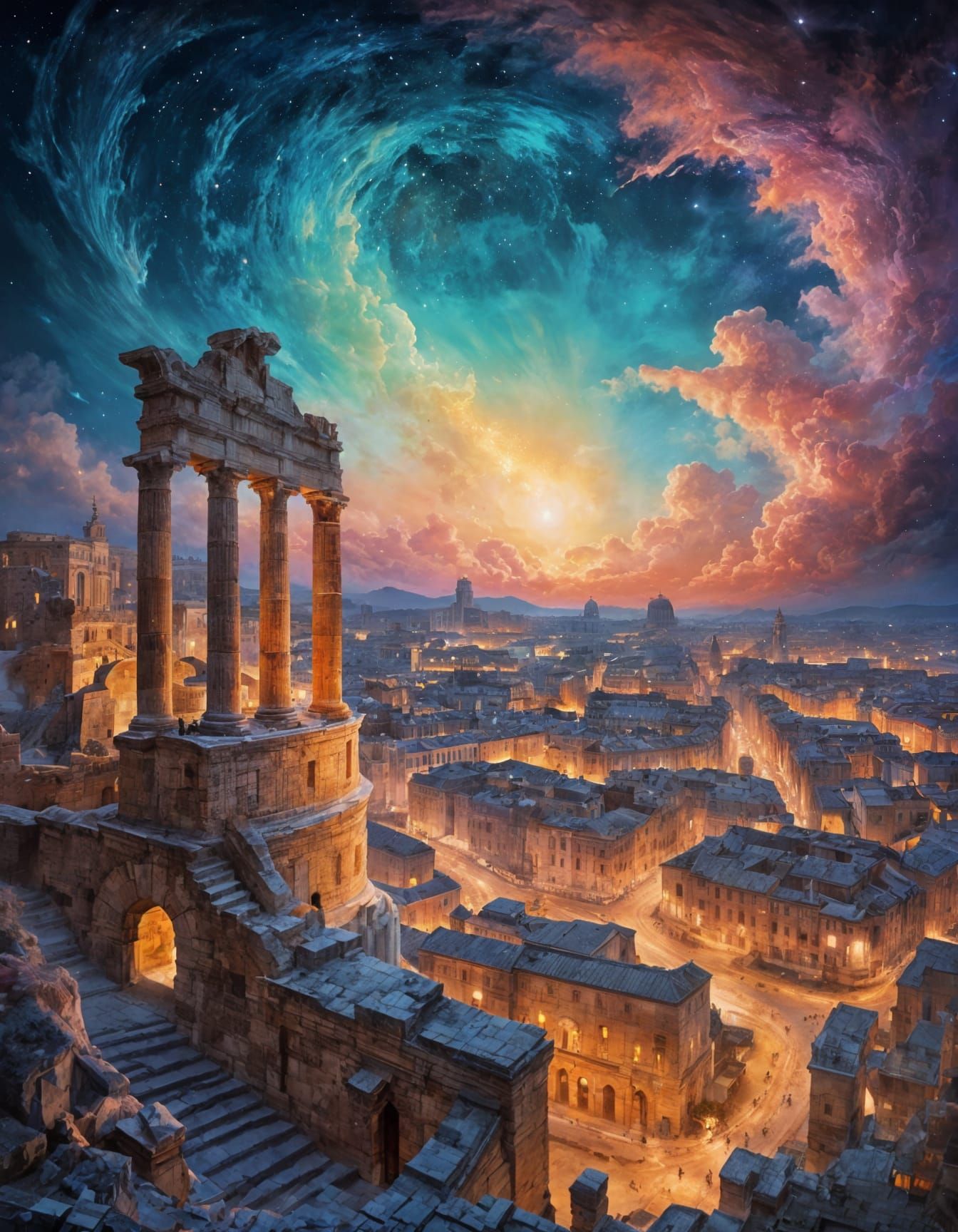 Coliseum Ablaze: A Surreal Oil Painting