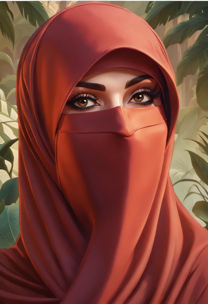Glamour Portrait of Woman in Niqab, Oil Painting Style