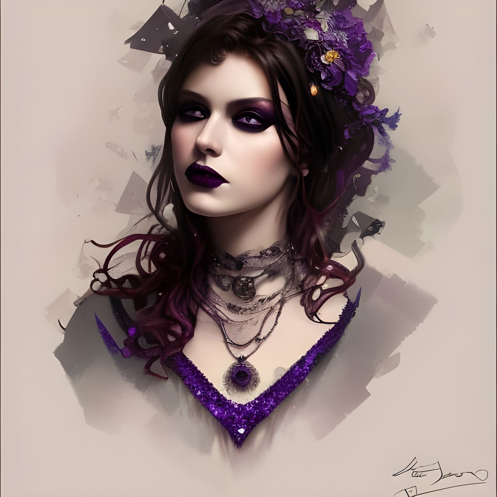 Violet and Rhinestones Portrait in Art Nouveau Style
