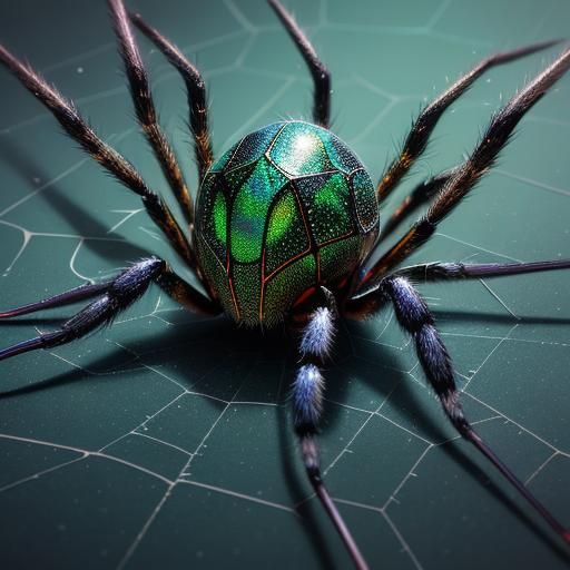 Spider Weaving Dew-Covered Web: Hyper-Realistic Digital Art