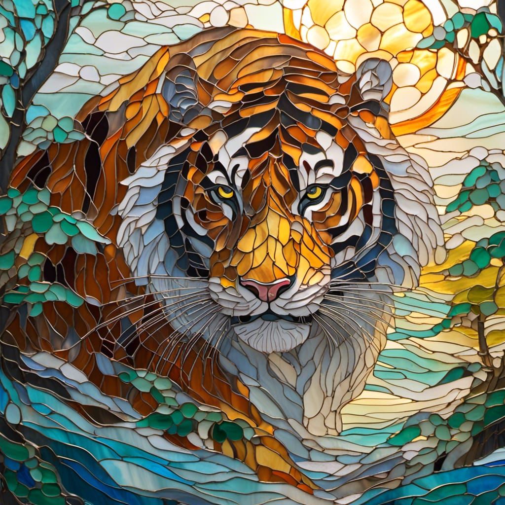 Stained Glass Crouching Tiger Art