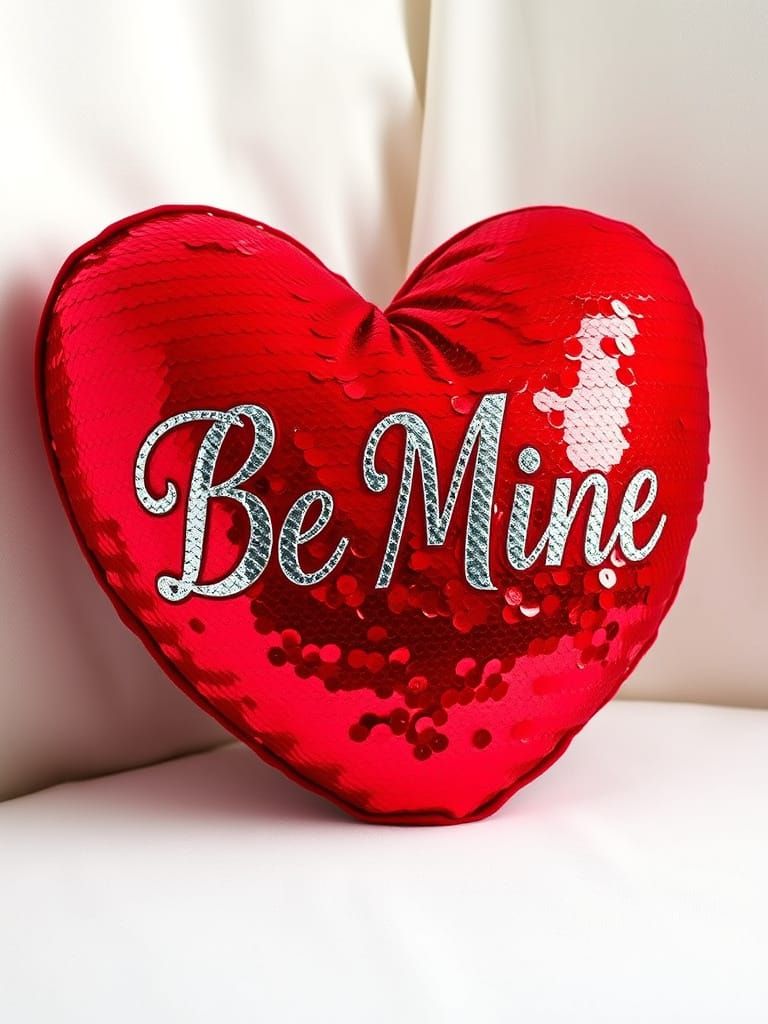 Luxurious Sequined Heart-Shaped Pillow in Fire Engine Red