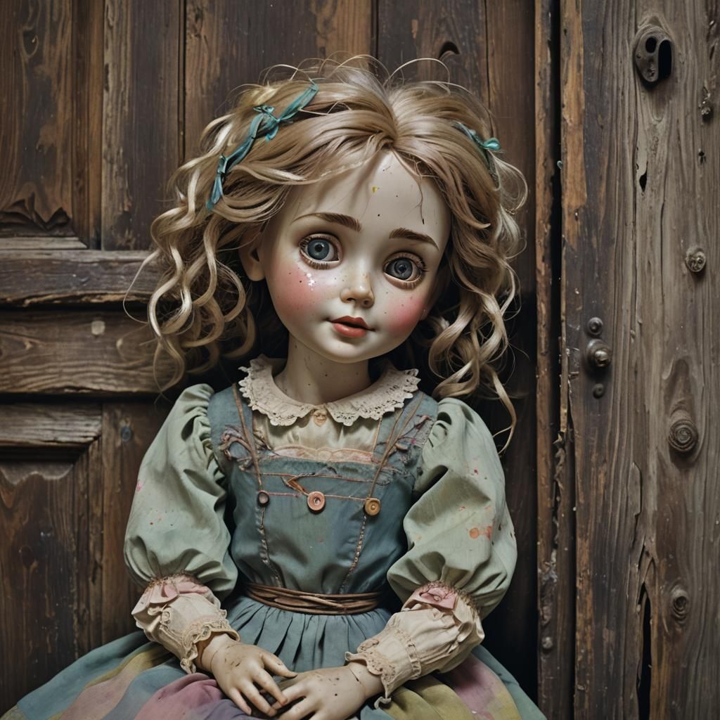 Eerie Antique Doll Reveals Darkness: 3D Cartoon Still