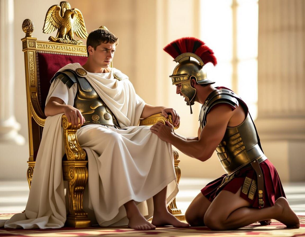 Roman Emperor Enthroned, Soldier Kissing Feet, Professional ...
