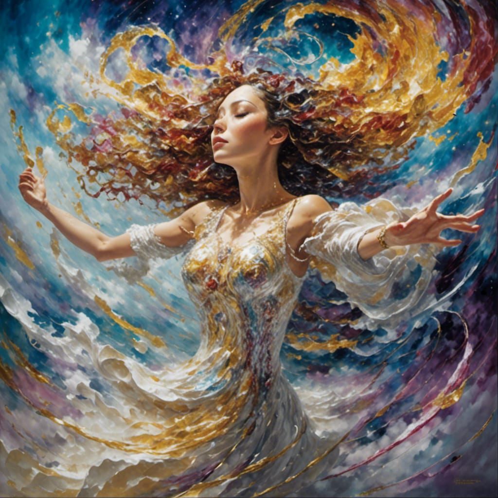Woman Ascending in Dreamlike Surreal Landscape