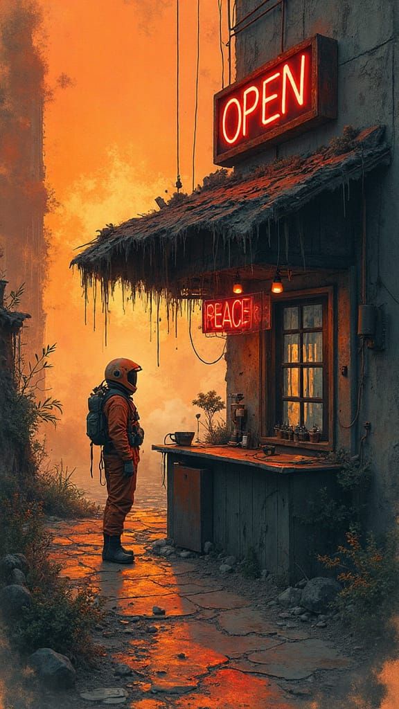 a lone neon sign buzzes: “OPEN.”