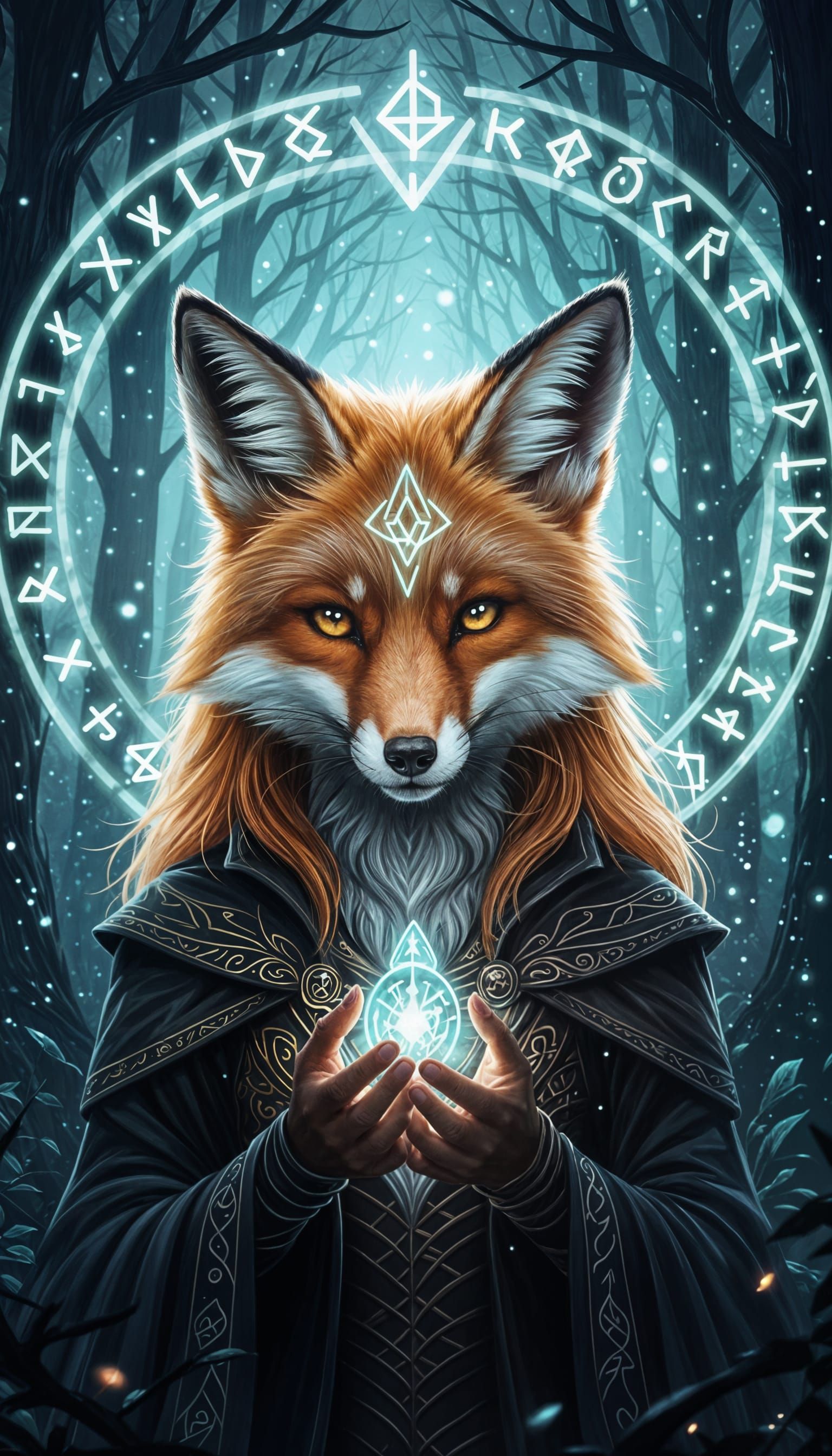 Ethereal Therian Fox Art in Dark Forest