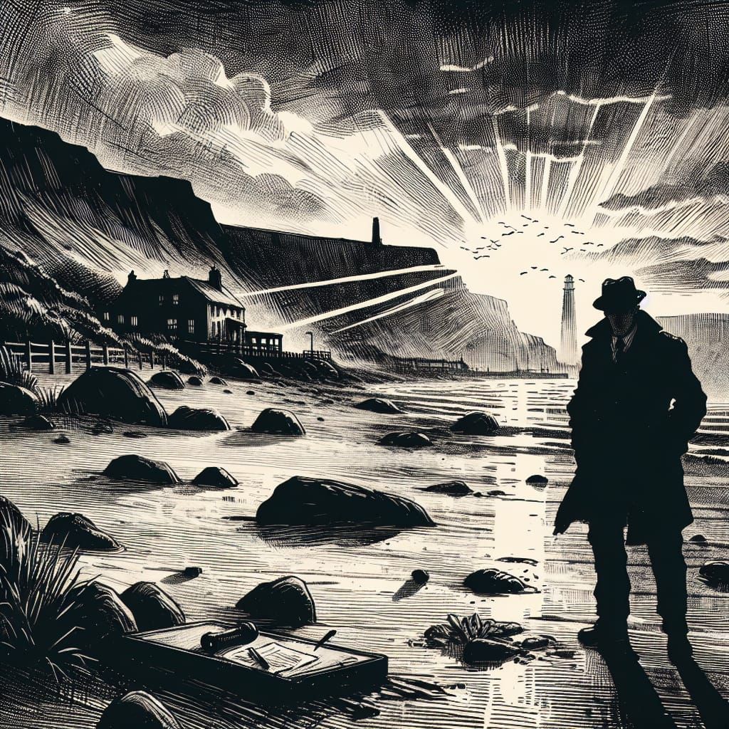 Noir Beach at Dawn: Graphic Novel Illustration