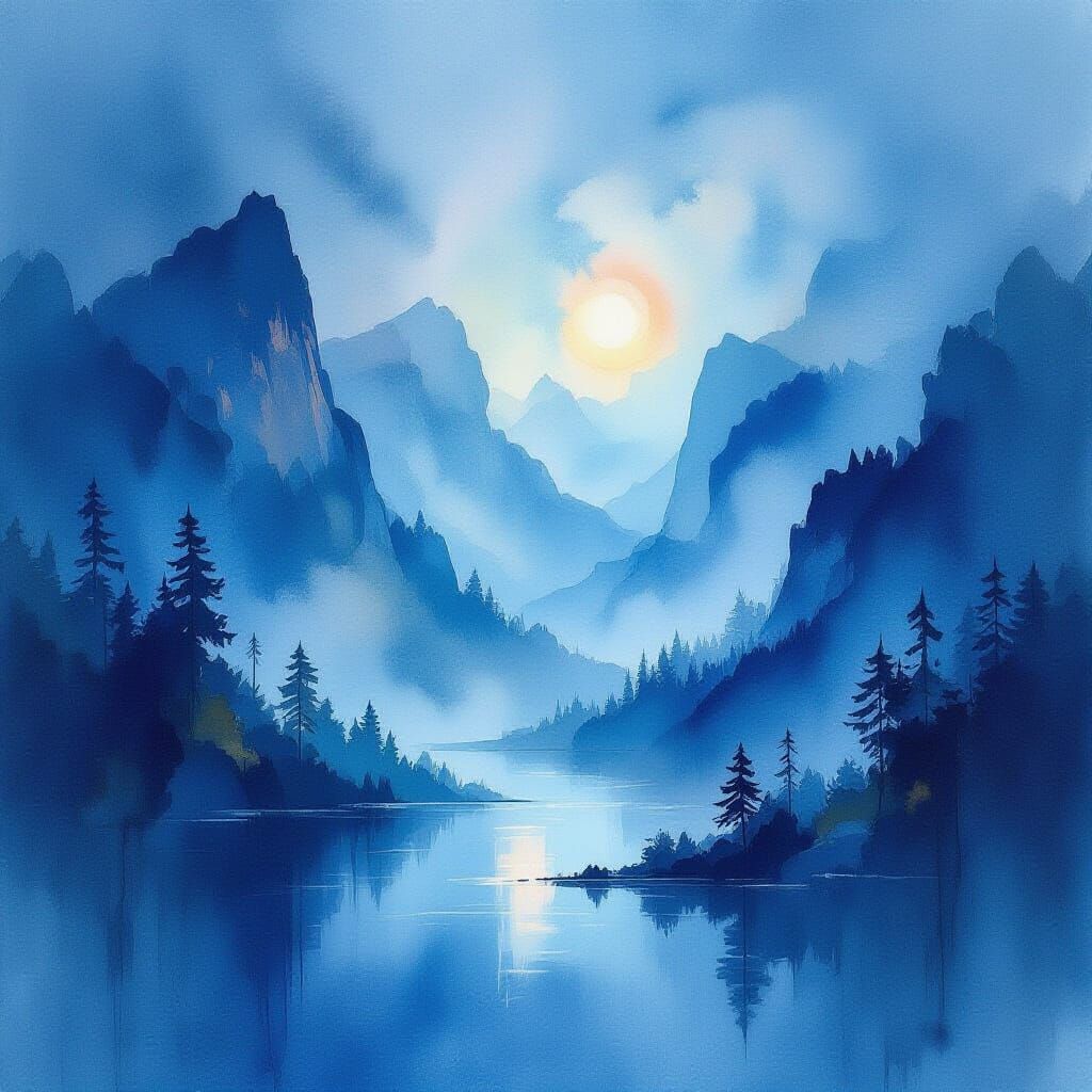 Abstract Blue Watercolor Evokes Natural Forms