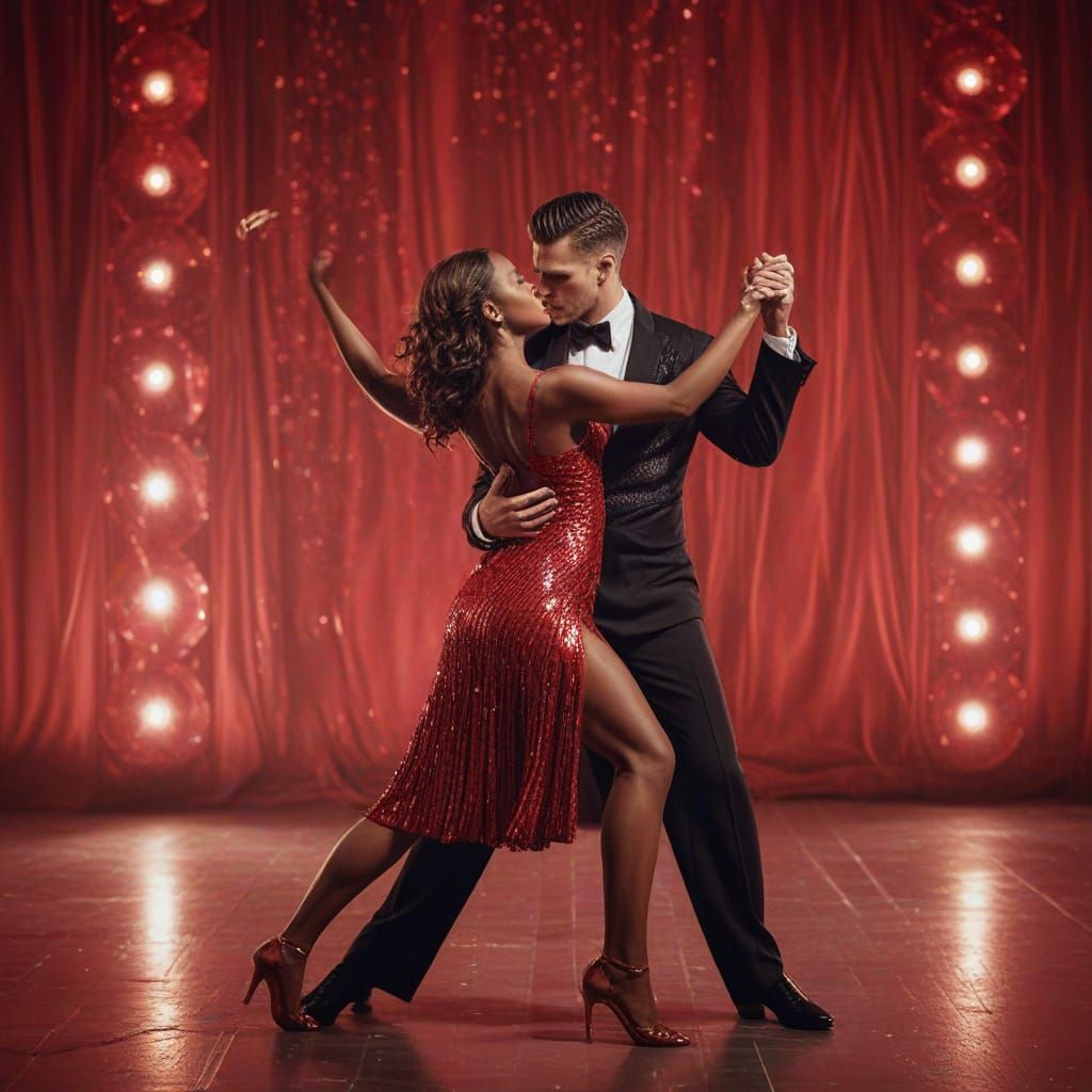 Tango Dancers in Red Sequined Outfits Shine on Film