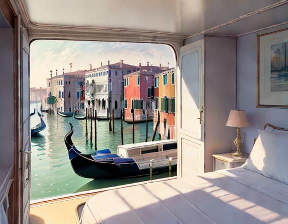 Venice View Through Boat Window in Pastel Colors