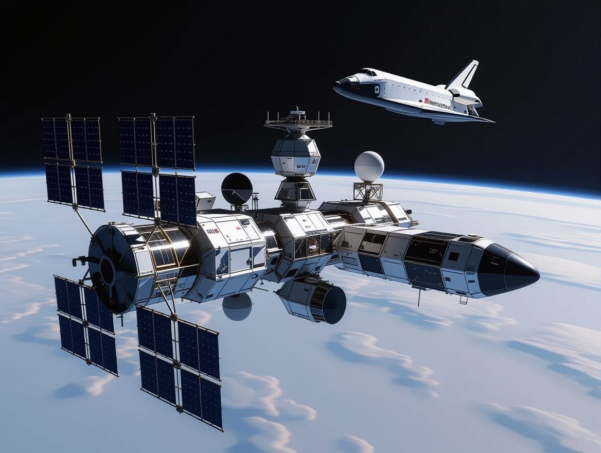 Skylab Inspired Space Station in Retro-Futuristic Style