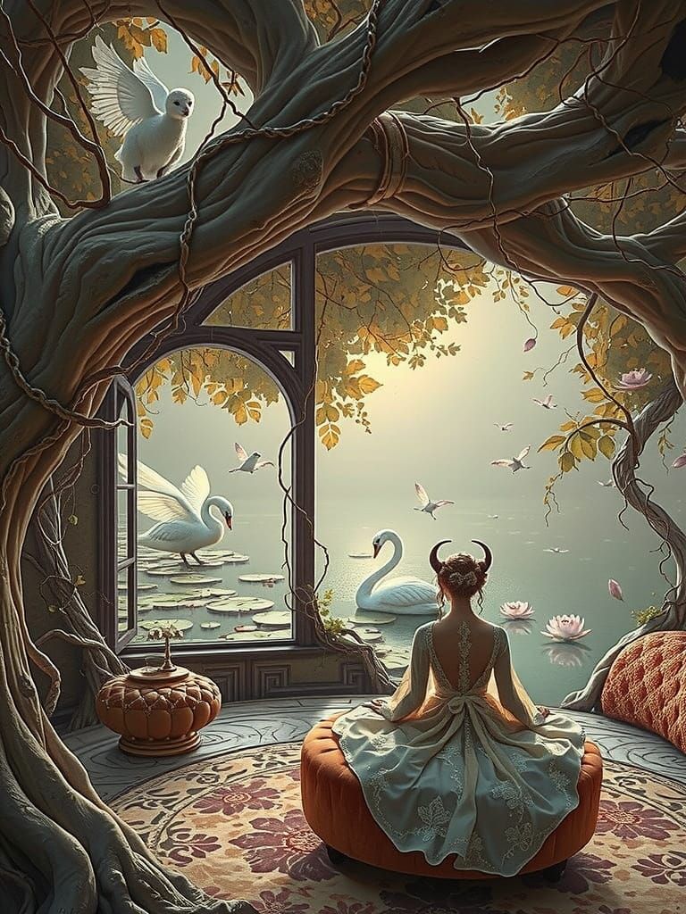 Enchanted Woman in a Dreamlike Landscape