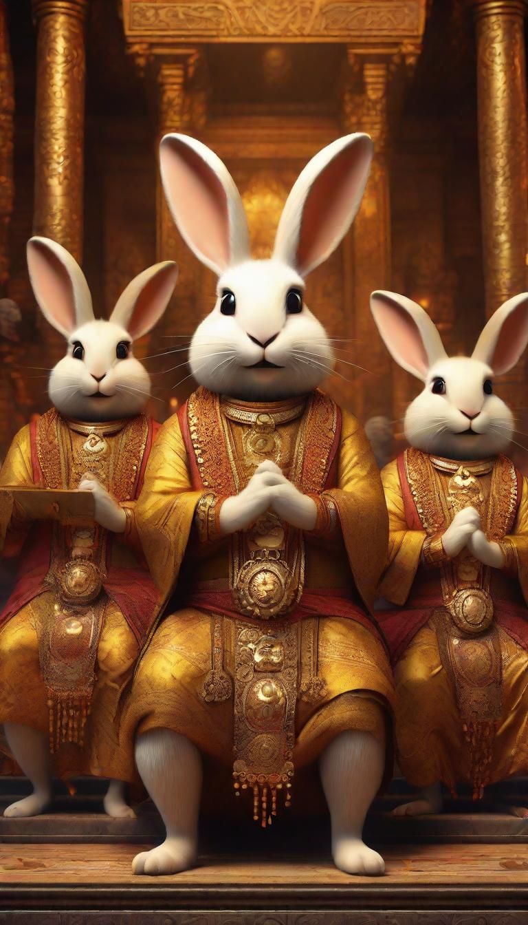 Rabbit Musicians Perform on Ancient Temple Stage
