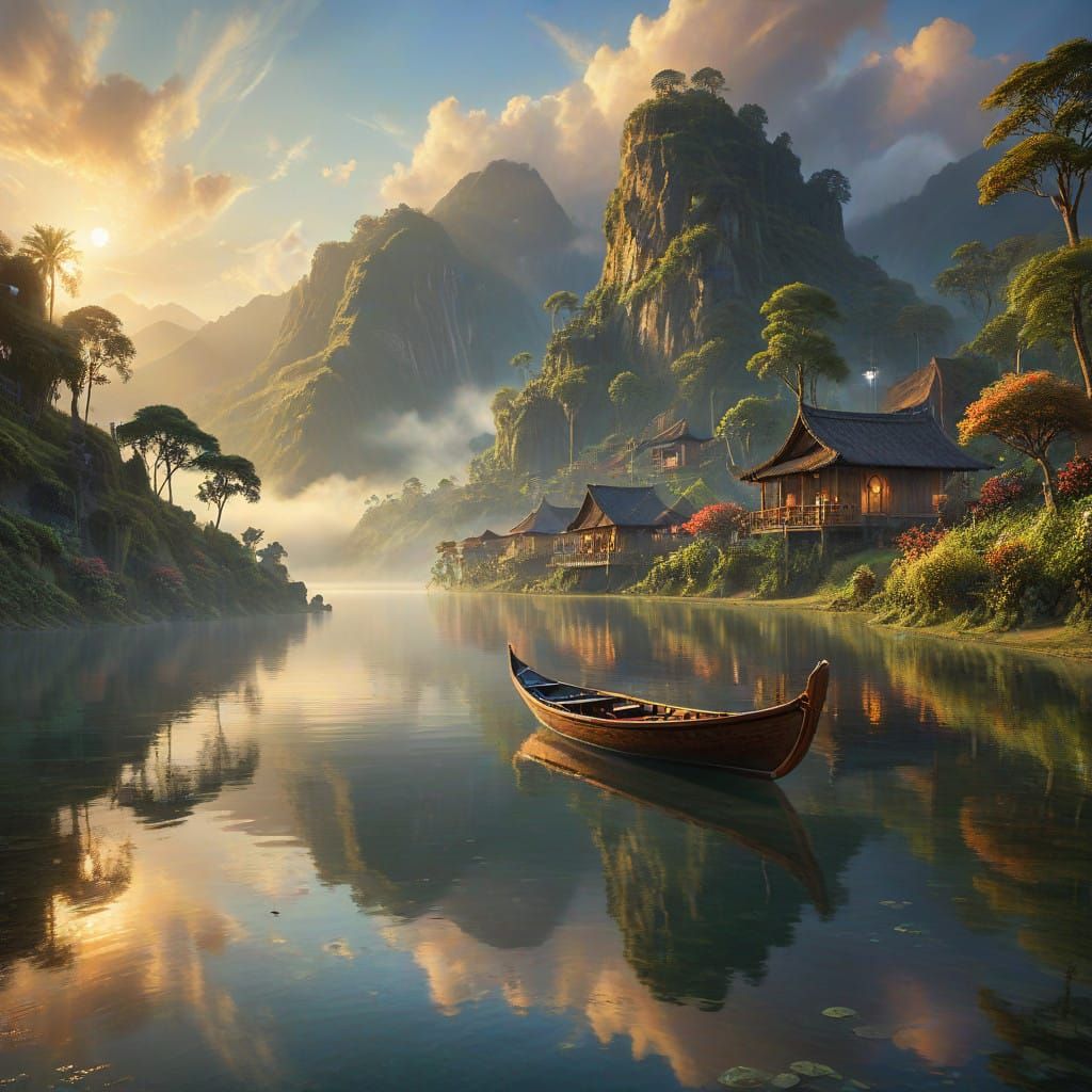 Ethereal Lake of Toba in Indonesia, Shrouded in Morning Mist