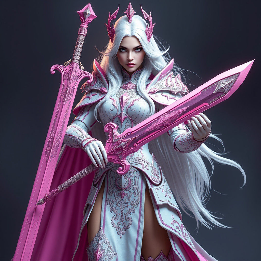 Regal Woman in Pink Armor with Sword