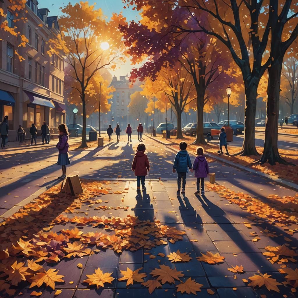 Autumn City Park in Art Nouveau Style