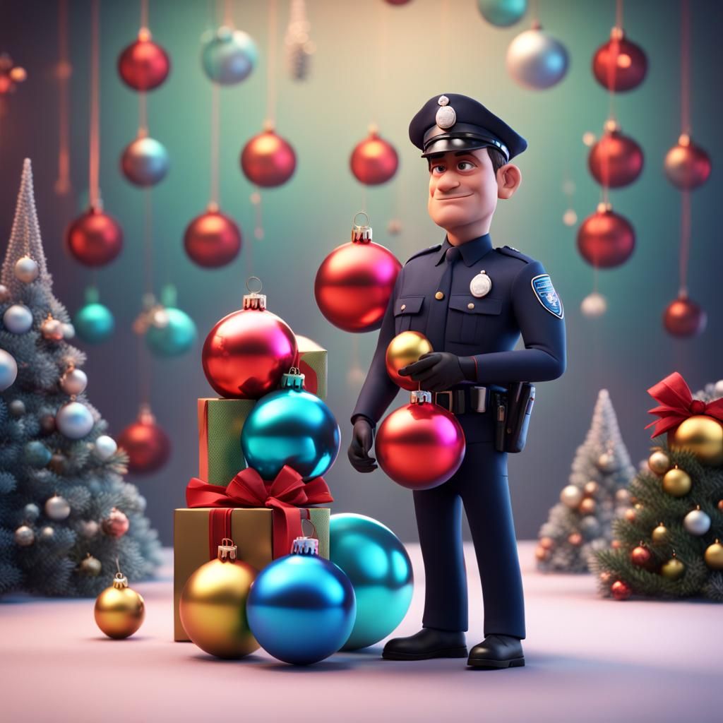 Policeman with Christmas Baubles in 3D Style