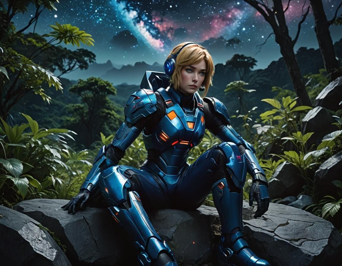 Girl in Torn Spacesuit on Alien Planet